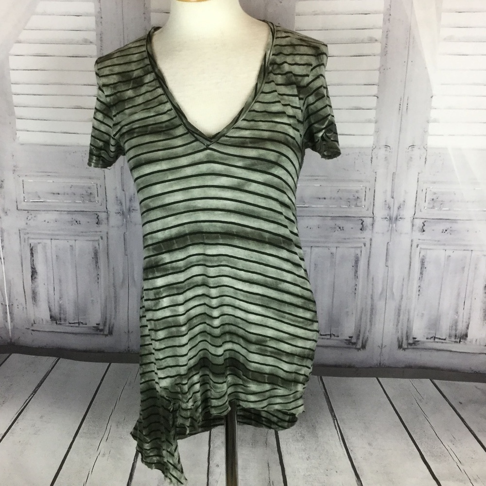 Sloane Rouge Green Black Striped Tunic Tee Shirt Dress Small